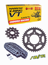 KTM EXC-F 250/SIX DAYS [14-15]/EXC-F 350/SIX DAYS [12-15]/ SX-F 505 [07-09] zestaw napędowy DID520 VT2 ENDURO RACING X-RING (łańcuch X-ring wąski, superwzmoniony) zębatki SUNSTAR 