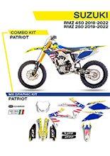 Komplet naklejek UFO Patriot do Suzuki RMZ 250 (19-), RMZ 450 (18-) żółto-niebiesko-biały